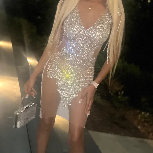 blinged out birthday dresses Fashion Sparkly Beaded 16th Birthday Outfit Bodycon Hoco Dress DS14015 –  DSProm main image 0